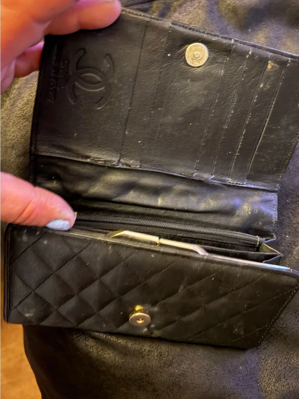 CHANEL Black Quilted Lambskin Wallet with Gold CC Logo